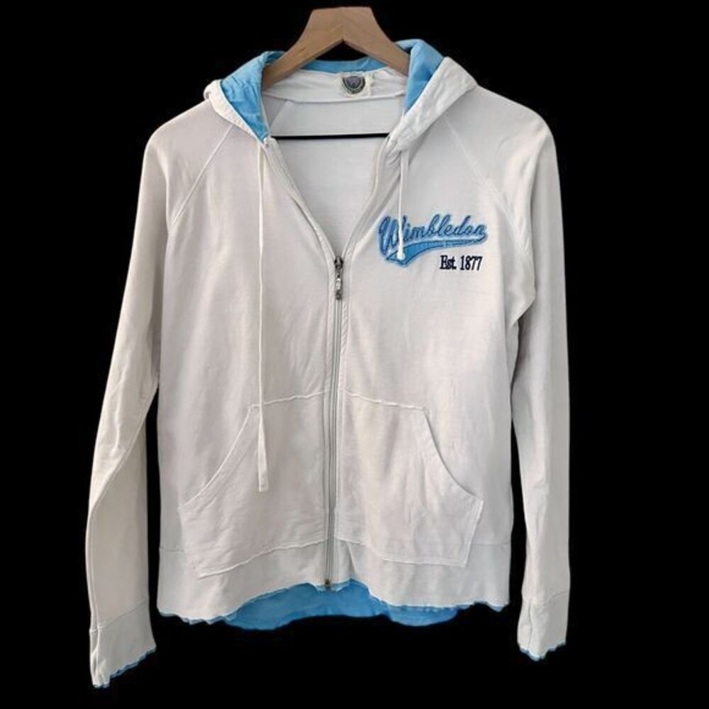 Wimbleton Official Blue White Full Zip Cotton Light weight Hoodie Size 10